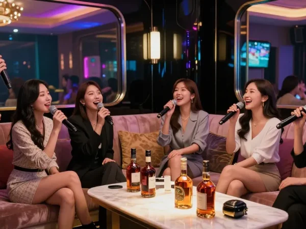 Engaging atmosphere at 강남가라오케 with friends enjoying karaoke in a luxury setting.