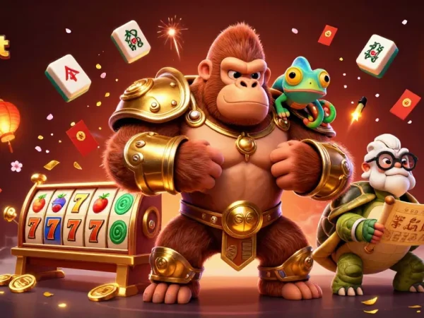 Experience the thrill of btc jackpot slots with vibrant characters and dynamic game elements in this lively 3D illustration.