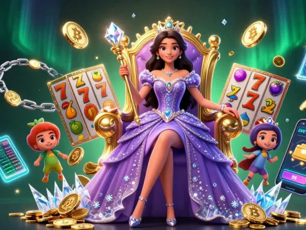 Spin to win with a slot bonus 100 for new players, featuring vibrant 3D casino elements and a regal character.