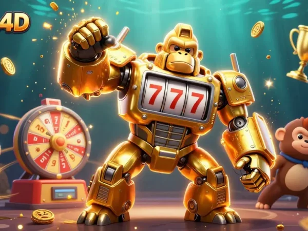 Pakde4D showcases a vibrant 3D illustration of a lottery mech with action-packed elements.