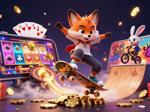 Experience high-energy gameplay on slot gacor resmi as a cartoon fox performs tricks alongside a BMX rabbit.