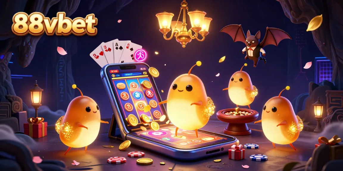 Experience the vibrant glow of 88vbet's cave casino, illuminated by glowworms and animated game elements.