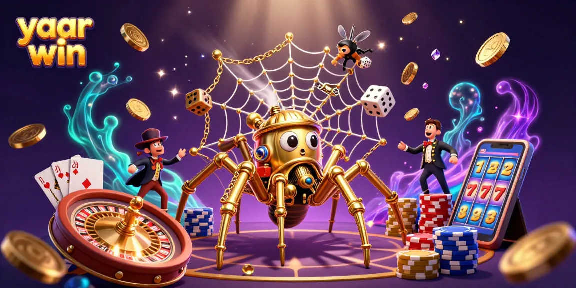 Experience yaar win with a captivating scene of a lucky spider capturing dice and sparkling rewards.