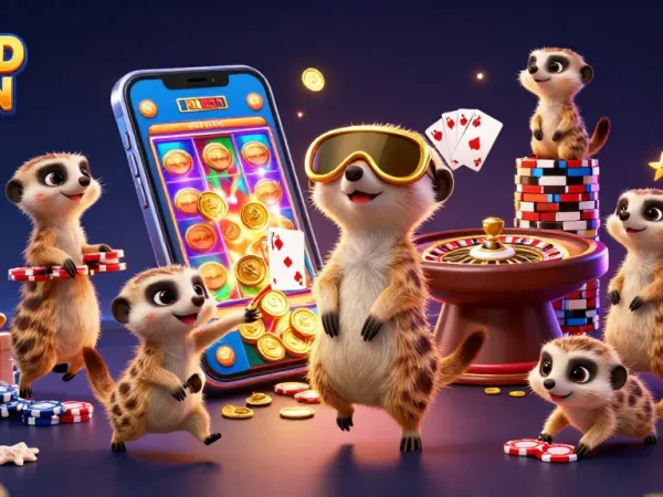 Permainan SLOT GACOR seru ini menampilkan POL4D LOGIN dengan karakter meerkat di kasino.