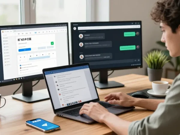 Engaging workspace showcasing 纸飞机中文版 on multiple screens for effective communication.