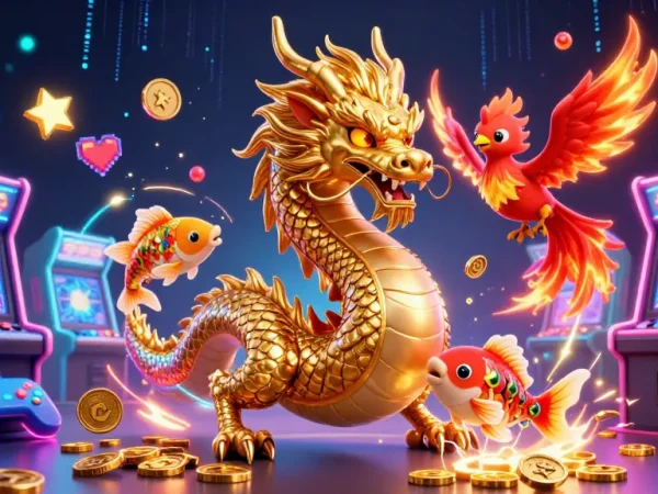Experience the thrill of sun win with a vibrant 3D casino scene featuring mythical creatures and gaming elements.