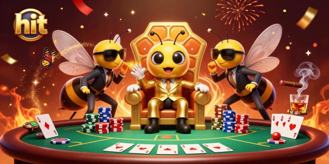 Hit big in this vibrant 3D casino scene featuring a bumblebee mob boss and poker elements.
