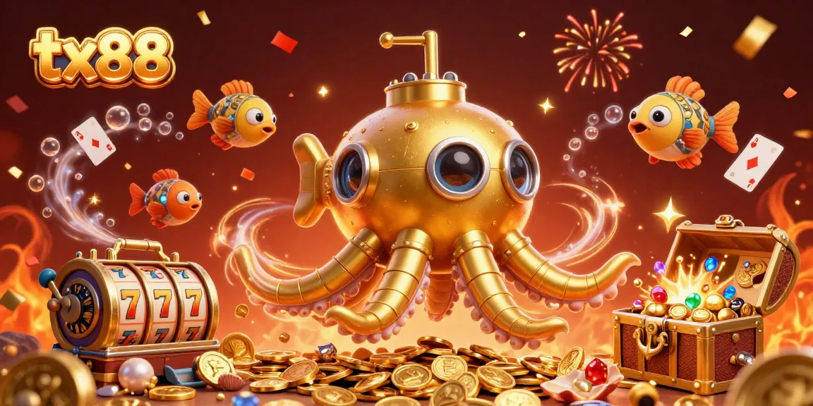 Experience wins with tx88 in this vibrant casino-themed 3D underwater scene of luck and treasure.