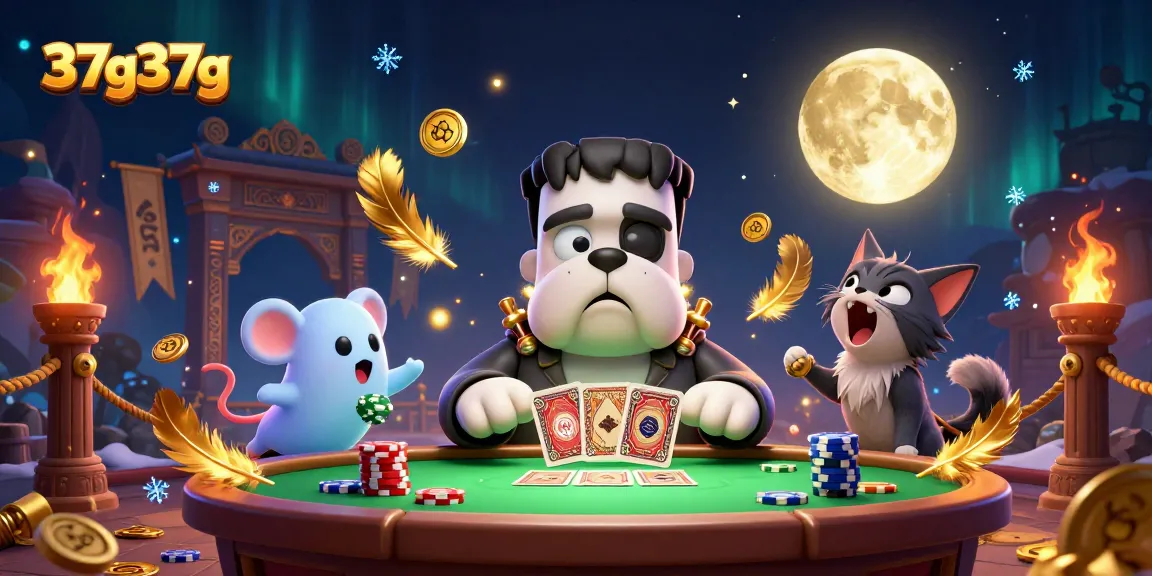 Jogadores de 37g37g enfrentando cartas em um cassino místico com elementos de fantasia.