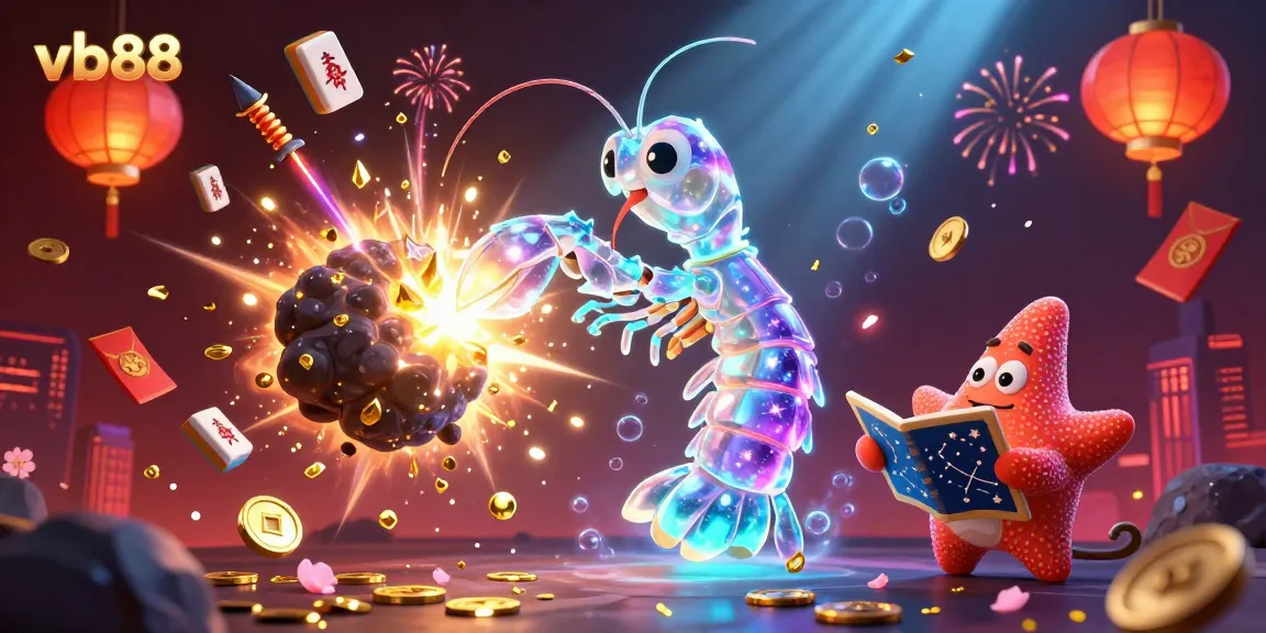Engage with vb88's vibrant 3D casino scene featuring a mantis shrimp and starfish in action.