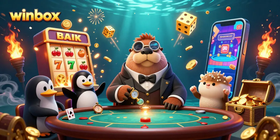 Winbox players enjoying dynamic gambling action at an underwater casino table with engaging characters.
