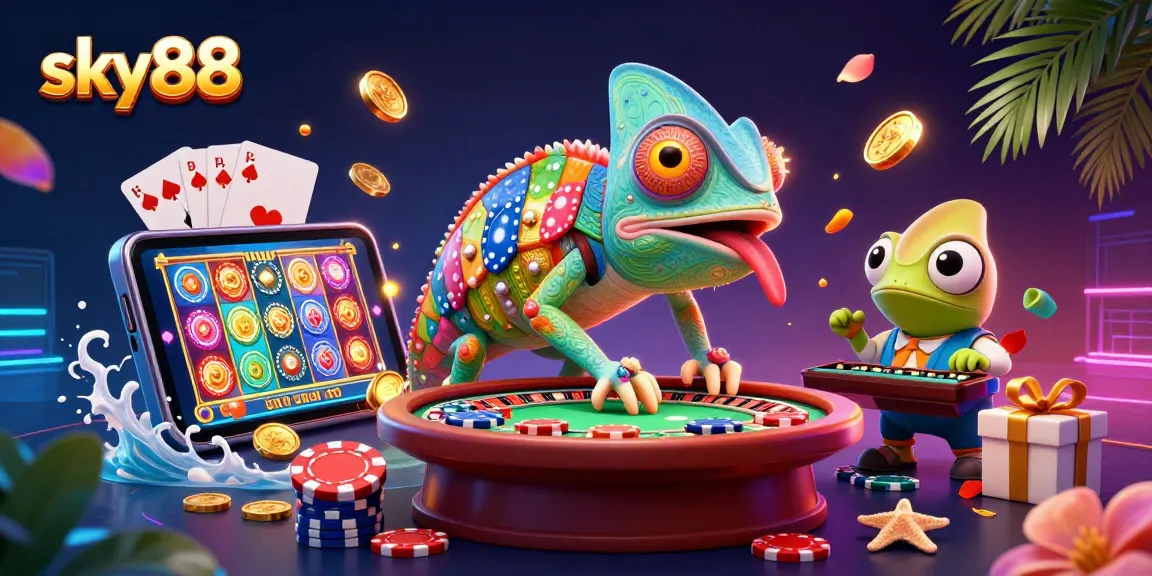 Experience thrilling gameplay at sky88 with our colorful casino illustration highlighting excitement.