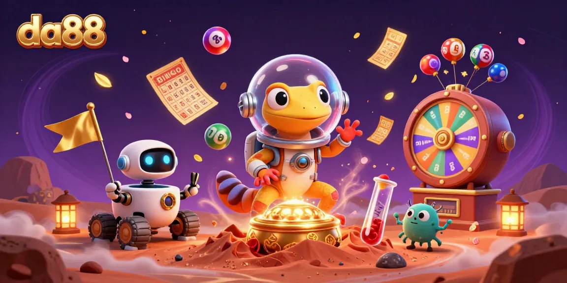 Engage with da88 and discover golden casinos with a Martian gecko among thrilling lottery elements.