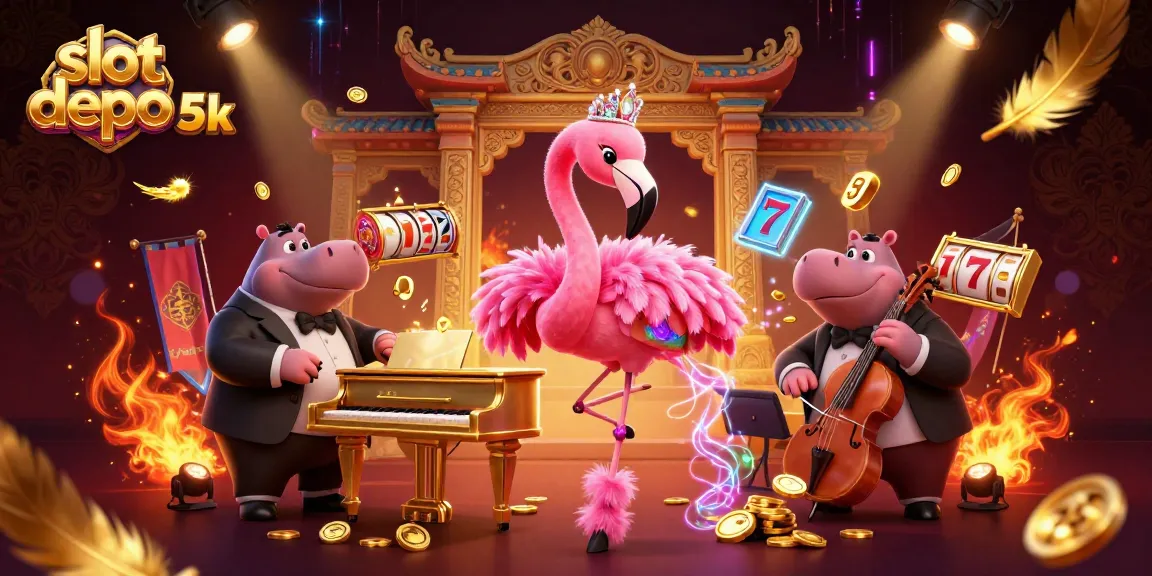 Play exciting slot depo 5k games with vibrant characters in a dynamic 3D casino scene.
